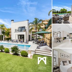 eine Collage mit Fotos einer Villa mit einem Pool in der Unterkunft VACATION MARBELLA I Villa Iniesta, Golf Community, Brand-New Built, Infinity Pool in Estepona