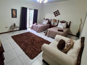 een woonkamer met een bank en een bed bij Acogedora casa en Chihuahua Capital in Chihuahua