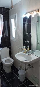 a bathroom with a sink and a toilet and a mirror at HELEN's ROOM in Artemida +8 photos
