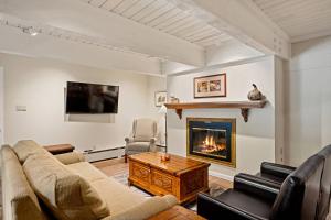 a living room with a couch and a fireplace at Cottonwoods 1-D in Aspen