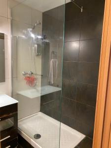 a shower with a glass door in a bathroom at Cozy apartment at a great location! in Hospitalet de Llobregat