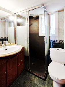 a bathroom with a shower and a toilet and a sink at Magnífico Apartamento en la playa de Gavá Mar in Barcelona