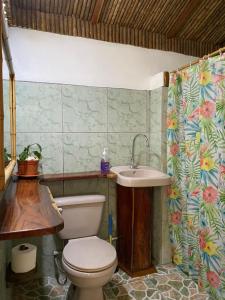 Mauras Tropical Mini Hostel & Tours في باكيرا: حمام مع مرحاض ومغسلة