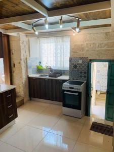 een keuken met een fornuis en een wastafel bij Serenity in Qormi