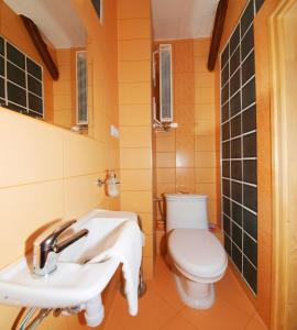 een badkamer met een toilet en een wastafel bij Sárréti Apartmanház in Balatonfüred