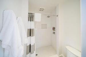 een badkamer met een douche en een douchegordijn bij Beck's Motor Lodge in San Francisco