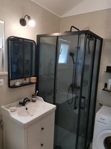 a bathroom with a shower and a sink at Apartment Bistrica Sunce in Sutivan