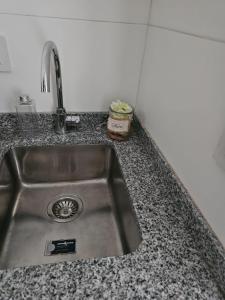 um lavatório de cozinha com uma torneira no balcão em Alquiler a pasos de la Fundación Medica en Cipolletti em Cipolletti