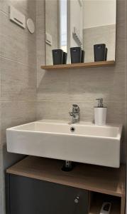 a bathroom with a white sink and a mirror at Sea Flower apartment Rijeka in Rijeka
