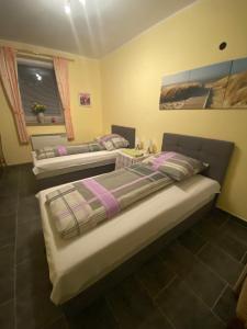 a room with three beds in a room at Ferienwohnung Goldener Drache in Hohekreuz