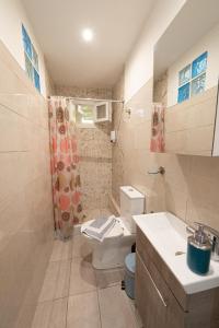een badkamer met een toilet en een wastafel bij Villa Sofia Sea View in Poros