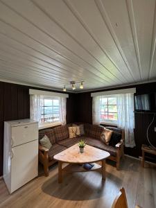 貝圖斯托的住宿－Liten og koselig hytte，客厅配有沙发和桌子