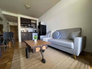 a living room with a couch and a coffee table at Acogedor mono en Plaza Entrevero in Montevideo