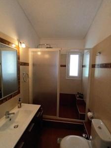 a bathroom with a shower and a sink and a toilet at Nikolas home in Pefki +18 photos