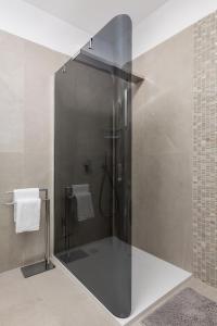 een douche met een glazen deur in een badkamer bij APARTMAN UHAČ in Mošćenička Draga +40 foto's