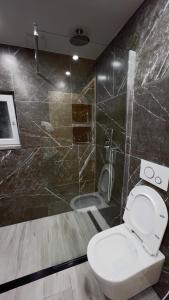een badkamer met een toilet en een douche bij Studios&Apartment Niko Luka in Ksamil