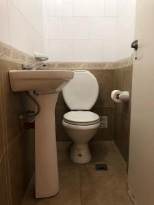 a bathroom with a white toilet and a sink at Las chismosas in Santiago del Estero