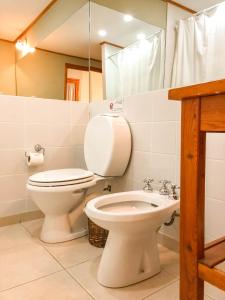 ein Bad mit einem WC und einem Waschbecken in der Unterkunft Hosteria La Estepa in El Calafate