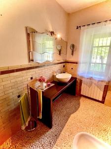 uma casa de banho com um lavatório e um espelho em Le Macine em Magnano