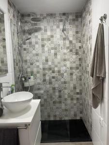 a bathroom with a sink and a shower at Villa BB in Sanxenxo