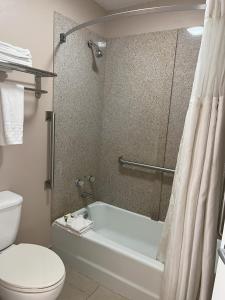 a bathroom with a tub and a toilet and a shower at Pinetree Inn in Parsons