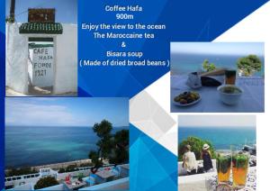 a collage of pictures of the ocean and a collage of drinks at ÆrtisticŠpace In The Center Room in Tangier