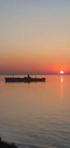 コスティネシュティにあるVila Cosminの桟橋付きの水上夕日