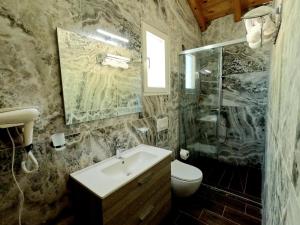 bagno con lavandino, doccia e servizi igienici di Hysaj Agroturizëm a Shkodër Altre 37 foto
