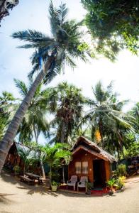 una casa sulla spiaggia con palme di Blue Ocean Cabana a Trincomalee