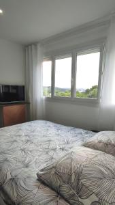 1 dormitorio con 1 cama grande y 2 ventanas en Studio appartement Port Soleil, en Saint-Mandrier-sur-Mer