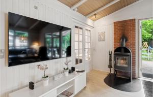 FjellerupにあるAwesome Home In Glesborg With Wifiのリビングルーム(暖炉、薄型テレビ付)