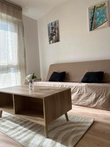 sala de estar con mesa de centro y cama en Appartement port de Vannes en Vannes