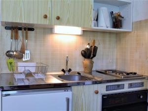 cocina con fregadero y encimera en Appartement Risoul, 2 pièces, 4 personnes - FR-1-330-520, en Risoul