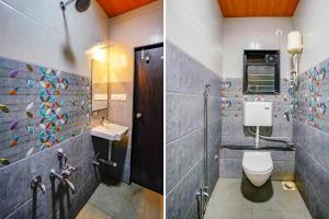 two pictures of a bathroom with a toilet and a sink at FabHotel Tanishq in Sinnar +22 photos