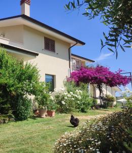 La Casa Di Stefania في Pollutri: منزل به زهور أرجوانية في الفناء