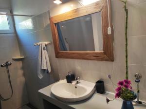 a bathroom with a sink and a mirror at Getaway house Gundula in Podstražje +37 photos