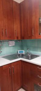 a kitchen with wooden cabinets and a sink at Valelyhouse in Rome