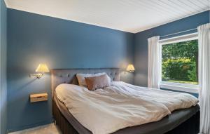 a blue bedroom with a bed and a window at Amazing Home In Fredensborg With Wifi in Fredensborg