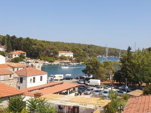 a view of a marina with a boat in the water at Seaview in Vrboska