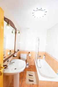 een badkamer met een wastafel, een bad en een toilet bij La Alondra in Arroyo Frio