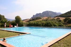 a large swimming pool with mountains in the background at Chambre d'Hôtes Domaine Pero Longo in Sartène +3 photos