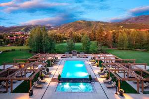 an overhead view of a swimming pool with a mountain at Hotel Park City, Autograph Collection in Park City