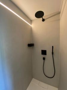 a bathroom with a shower with a shower head at Bergidyll in Oberstaufen +16 photos