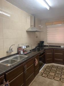 a kitchen with a sink and a stove at Ajloun 2 bedrooms apartment in Ajloun