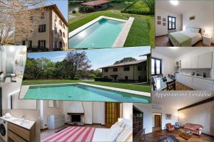 eine Collage mit Bildern eines Hauses mit Pool in der Unterkunft Cascina Ravona in San Fermo della Battaglia