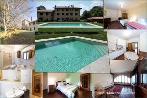 eine Collage mit Bildern eines Schwimmbads in der Unterkunft Cascina Ravona in San Fermo della Battaglia