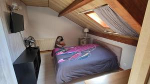 1 dormitorio con 1 cama en el ático en Camp paradis en Vireux-Molhain