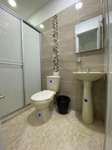 a bathroom with a toilet and a sink at APARTAMENTO EN DORADAL A 12 minutos de Nápoles in Doradal