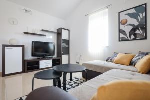 TV a/nebo společenská místnost v ubytování Chill 4 Real Sea View Mandre + 18 fotografií