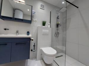 a bathroom with a toilet sink and a shower at Apartment AB Batala in Dubrovnik